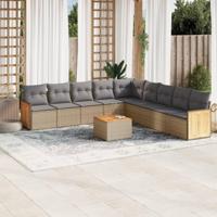 10-delige Loungeset met kussens poly rattan beige - thumbnail