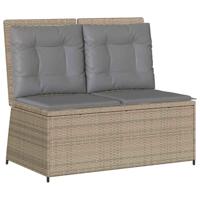 Tuinbankje verstelbaar met kussens poly rattan beige - thumbnail