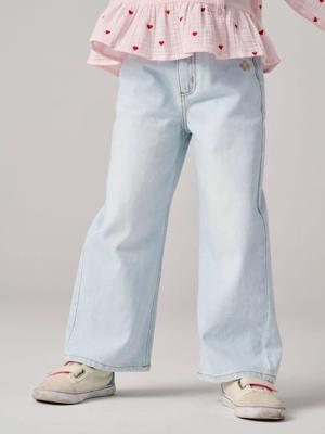 Wijde meisjesjeans gebleekt denim