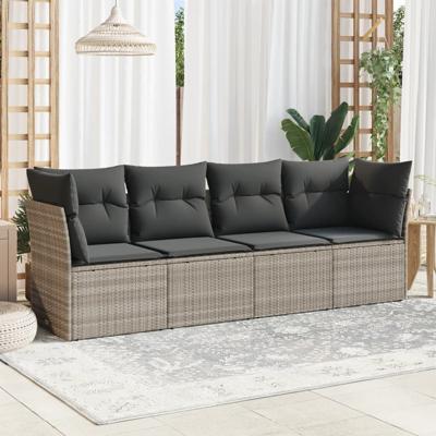 4-delige Loungeset met kussens poly rattan lichtgrijs 4-delige Loungeset met kussens poly rattan lichtgrijs