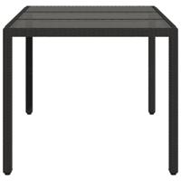 Tuintafel met glazen blad 150x90x75 cm poly rattan zwart - thumbnail
