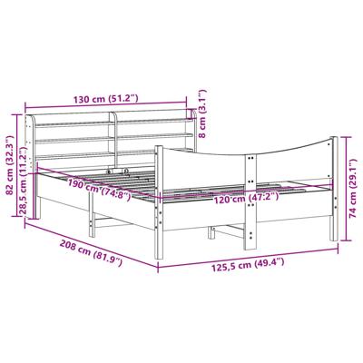 Bedframe met hoofdbord massief grenenhout wit 120x190 cm - thumbnail
