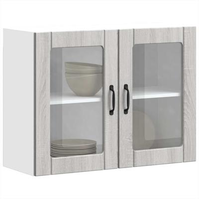 Keukenbovenkast met glazen deur Lucca bewerkt hout grijs sonoma eiken