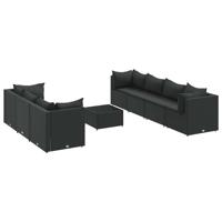 8-delige Loungeset met kussens poly rattan zwart - thumbnail