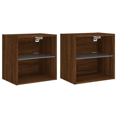 Nachtkastjes met LED's 2 st wandgemonteerd bruineikenkleurig Nachtkastjes met LED's 2 st wandgemonteerd bruineikenkleurig