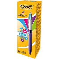 Balpen Bic 4kleuren grip fashion medium paars | 12 stuks - thumbnail