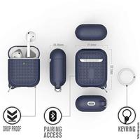 Keyring Case voor AirPods 1 en 2 - Siliconen AirPods-case met textuurpatroon, oplaadlampje zichtbaar, oppervlakteafwerking met extra grip, inclusief sleutelring, compatibel met draadloos opladen - Marineblauw - thumbnail