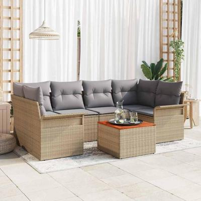 Tuinbankenset met kussen 7 pcs Beige poly rattan