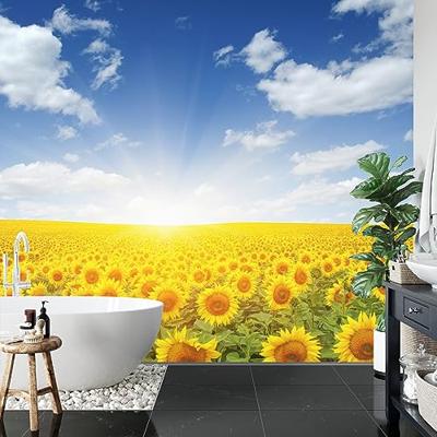 Fotobehang - Veld met bloeiende Zonnebloemen, geel/blauw, te koop in 11 maten, incl behanglijm - thumbnail