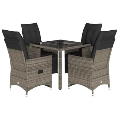 5-delige Bistroset met kussens poly rattan grijs
