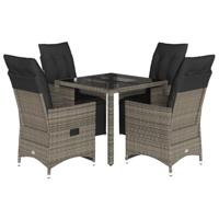 5-delige Bistroset met kussens poly rattan grijs - thumbnail