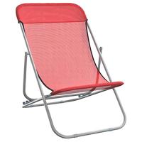 Strandstoelen 2 st textileen en gepoedercoat staal rood - thumbnail