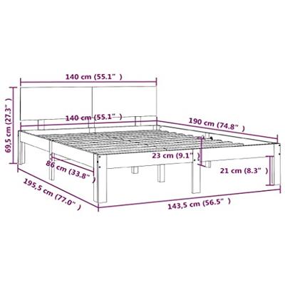 Bedframe massief grenenhout wit 140x190 cm