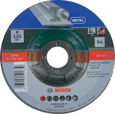 Bosch Accessoires 5-delige doorslijpschijvenset gebogen voor metaal | 125 x 2,5 mm - 2609256333 Bosch Accessoires 5-delige doorslijpschijvenset gebogen voor metaal | 125 x 2,5 mm - 2609256333