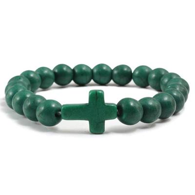 Memphis Kralen Armband met Natuursteen Kruis - Donkergroen Memphis Kralen Armband met Natuursteen Kruis - Donkergroen