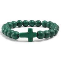 Memphis Kralen Armband met Natuursteen Kruis - Donkergroen - thumbnail