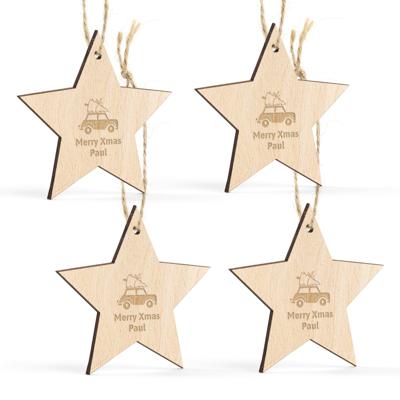 Houten kersthanger met naam graveren - Ster - 4 stuks