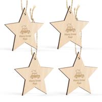 Houten kersthanger met naam graveren - Ster - 4 stuks - thumbnail