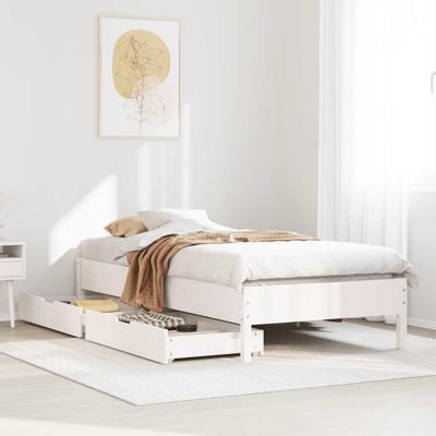 Bedframe zonder matras massief grenenhout wit 75x190 cm