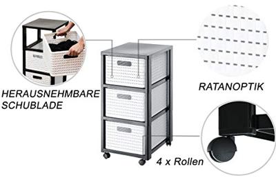 Rotho country design ladekast met wielen 3x18l wit