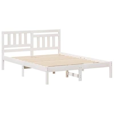 Bedframe met hoofdeinde Wit 135 x 190 cm Massief grenenhout - thumbnail