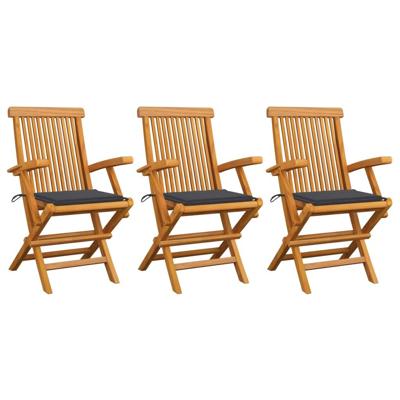 Tuinstoelen 3 st met antracietkleurige kussens massief teakhout