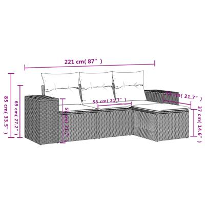 4-delige Loungeset met kussens poly rattan zwart - thumbnail