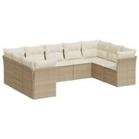 9-delige Loungeset met kussens poly rattan beige - thumbnail
