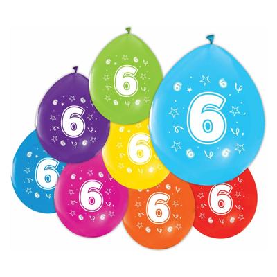 Globos Ballonnen 2-zijdig geprint cijfer 6, 8st.
