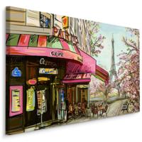 Schilderij - Tekening van Café in Parijs, Print op Canvas - thumbnail