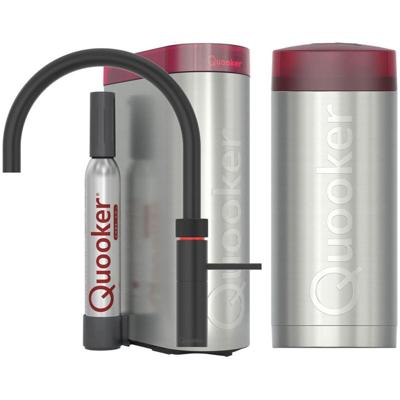 Quooker Fusion Round Keukenkraan Set - Kokend Warm- en Koud Water - Zwart - Inclusief COMBI+ Reservoir & CUBE - Direct Gekoeld Bruisend Water