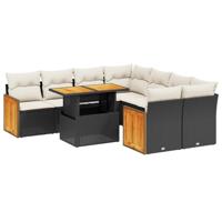 9-delige Loungeset met kussens poly rattan zwart - thumbnail