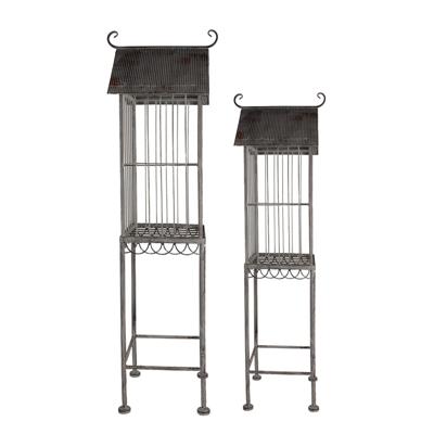 Clayre & Eef Vogelkooi Decoratie Set van 2 Grijs Metaal Vogelkooi voor Binnen