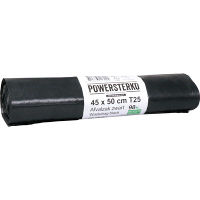 PowerSterko Afvalzak | Gerecycled LDPE | 45x50cm | T25 | zwart | 1000 stuks