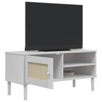 Tv-meubel SENJA 106x40x49 cm rattan massief grenenhout wit - thumbnail
