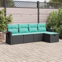 5-delige Loungeset met kussens poly rattan zwart - thumbnail