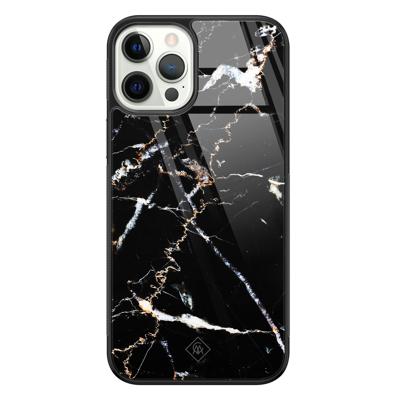 iPhone 12 Pro glazen hardcase - Marmer zwart iPhone 12 Pro glazen hardcase - Marmer zwart