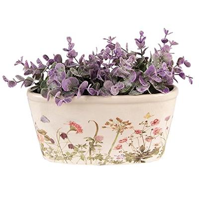 Clayre & Eef Bloempot 23x10x11 cm Roze Beige Keramiek Ovaal Bloemen