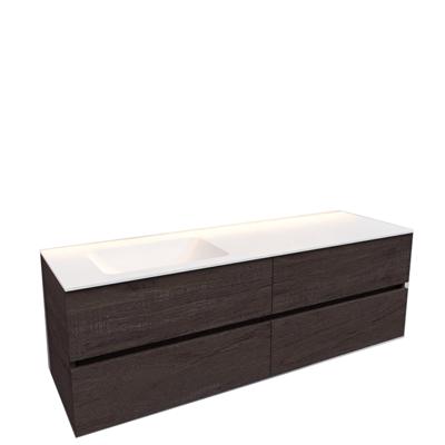 Badkamermeubel Solid Surface BWS Oslo 200x46 cm Wood Dark Brown Wasbak Links (0 kraangaten, 4 lades) Badkamermeubel Solid Surface BWS Oslo 200x46 cm Wood Dark Brown Wasbak Links (0 kraangaten, 4 lades)