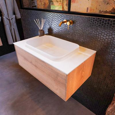 Badkamermeubelset Mondiaz Erin 80 cm met 1 Lade met RIDGE Wastafel Midden Talc Zonder Kraangaten Greeploos Mat Washed Oak Badkamermeubelset Mondiaz Erin 80 cm met 1 Lade met RIDGE Wastafel Midden Talc Zonder Kraangaten Greeploos Mat Washed Oak