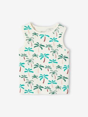 Hemdje voor jongens met tropische print wit, bedrukt