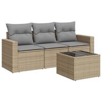 4-delige Loungeset met kussens poly rattan beige - thumbnail