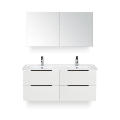 Seville Badmeubelset 120 cm - 4 laden Wit Hoogglans Edge - Wastafel Enjoy Dubbel - met Spiegelkast