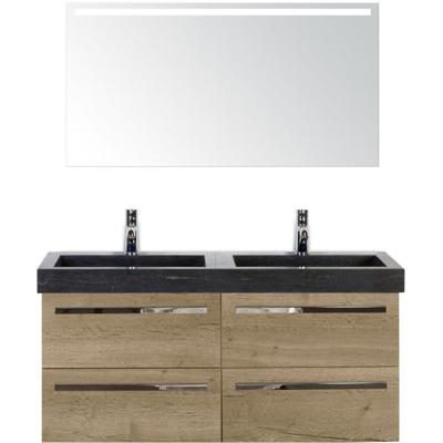 Seville Badmeubelset 120 cm - 4 Laden Natuur Eiken - Wastafel Lucca Dubbel met Sence Spiegel