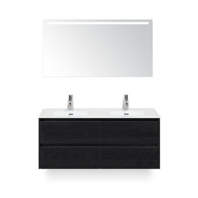 Dante Badmeubelset 120 cm - 4 laden Black Oak - Keramische Wastafel Wit Cover - met Sence Spiegel