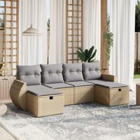 6-delige Loungeset met kussens poly rattan gemengd beige - thumbnail