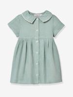 Korte jurk van katoengaas saliegroen - thumbnail