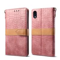 Splicing kleur krokodil textuur PU horizontale Flip lederen case voor iPhone XR met portemonnee & houder & kaartsleuven & Lanyard (roze) - thumbnail