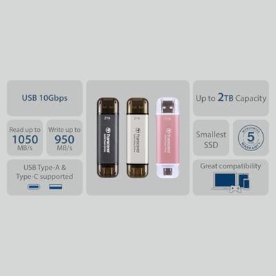 Transcend ESD310C 256 GB Externe SSD harde schijf USB-A 3.2 Gen 2, USB-C Zwart TS256GESD310C Transcend ESD310C 256 GB Externe SSD harde schijf USB-A 3.2 Gen 2, USB-C Zwart TS256GESD310C