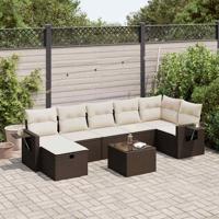7-delige Loungeset met kussens poly rattan bruin - thumbnail